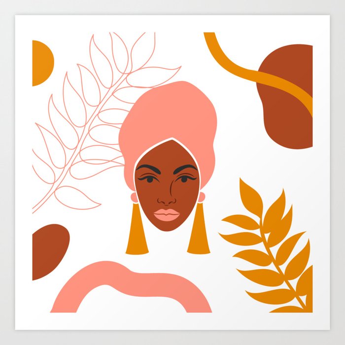 Beautiful afro women in a flat and line art style. On white background.  Art Print
