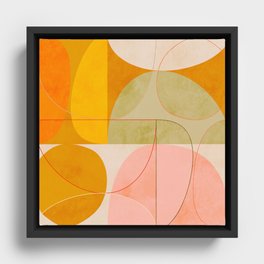 mid century geometric lines curry pink abstract art Framed Canvas