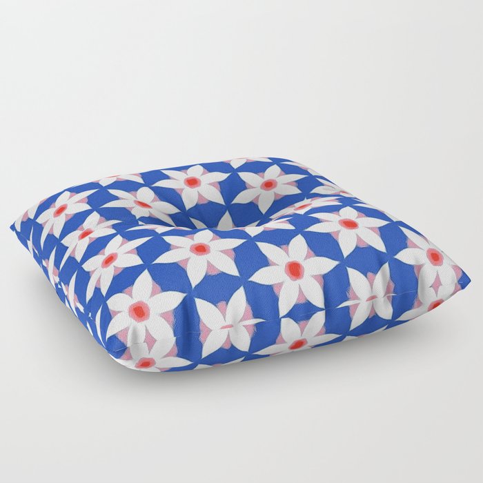 Modern Daisies Red White and Blue Floor Pillow