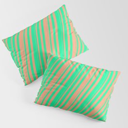 [ Thumbnail: Green & Light Salmon Colored Striped/Lined Pattern Pillow Sham ]