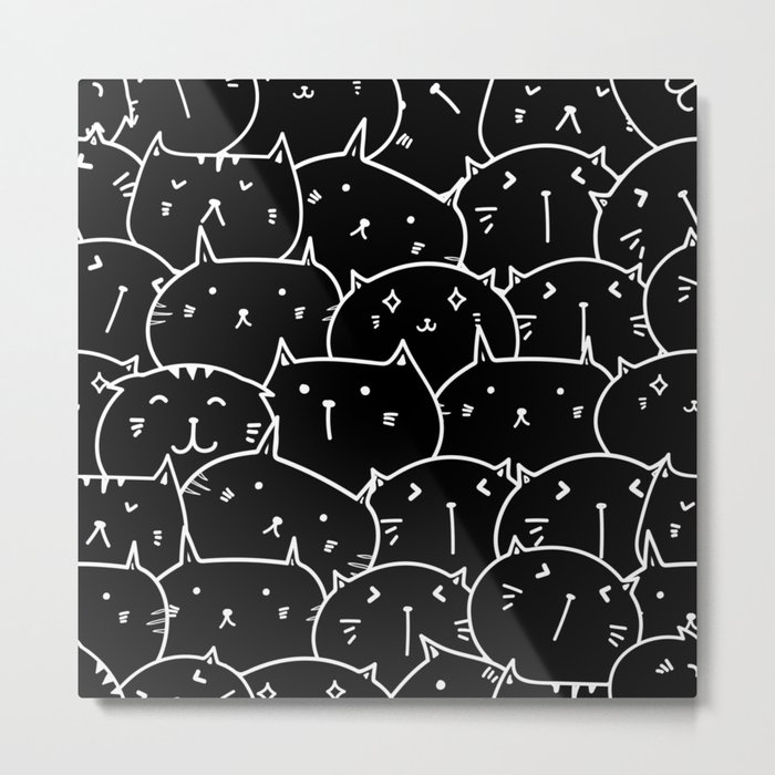 Funny Meme Faces Cats Pattern Black Metal Print