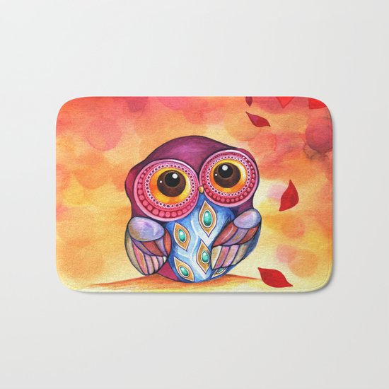 Owl's First Fall Leaf Bath Mat