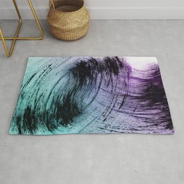 Wide Sweeping Black Brushstrokes with Aqua and Purple Rug | Violet, Calm, Purple, Japanese, Painting, Cool, Magenta, Wave, Large, Wide 