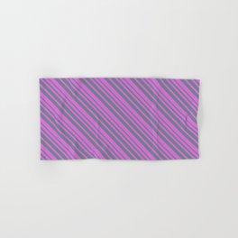 [ Thumbnail: Orchid and Slate Gray Colored Stripes/Lines Pattern Hand & Bath Towel ]