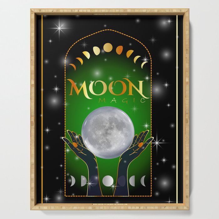 Witchcraft magic ritual with full moon and waxing waning moon phases	 Serving Tray