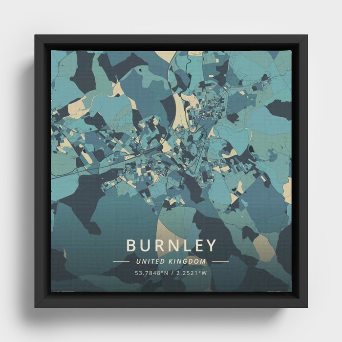 Burnley, United Kingdom - Cream Blue Framed Canvas