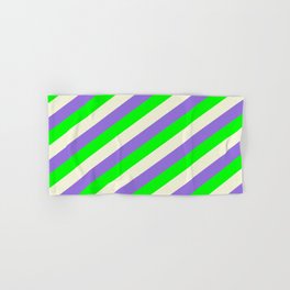 [ Thumbnail: Purple, Lime, and Beige Colored Lines/Stripes Pattern Hand & Bath Towel ]