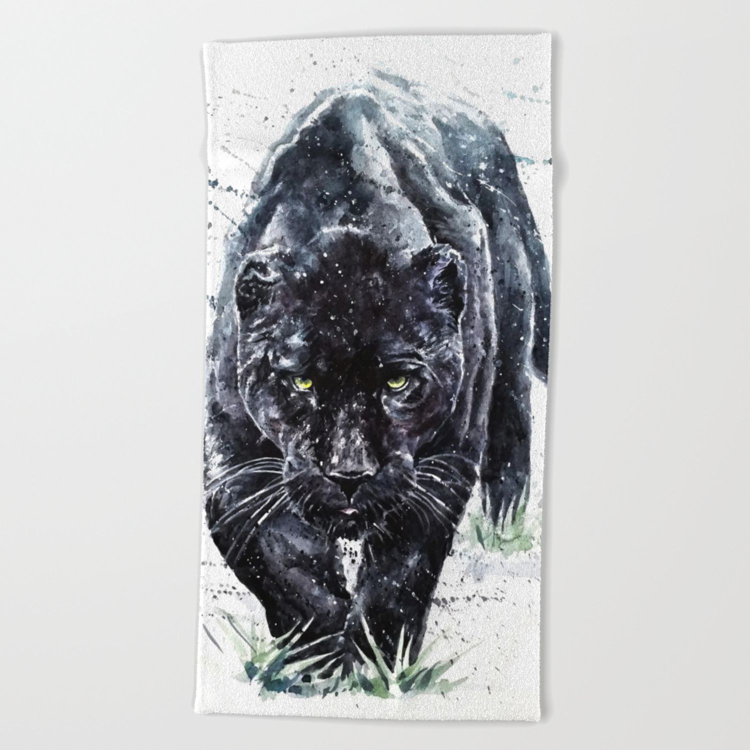 Panther Watercolor Painting Predator Animals Puma Beach Towel By