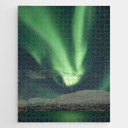 Northern Lights in the Lyngen Alps | Aurora Borealis Show in Norway Art Print | Mountain Travel Photography Jigsaw Puzzle