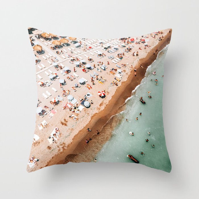 Beach Print, Aerial Summer Beach Fun Photography, Aerial People Photography, Sea Beach Print, Ocean Print, Beach Art, Home Decor Art Print Throw Pillow