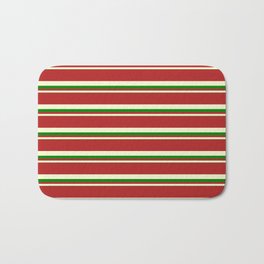 [ Thumbnail: Red, Light Yellow, and Green Colored Striped/Lined Pattern Bath Mat ]