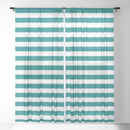 [ Thumbnail: White & Teal Colored Striped/Lined Pattern Sheer Curtain ]
