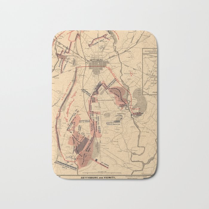 Vintage Map of Gettysburg and Vicinity, July 1863 Bath Mat