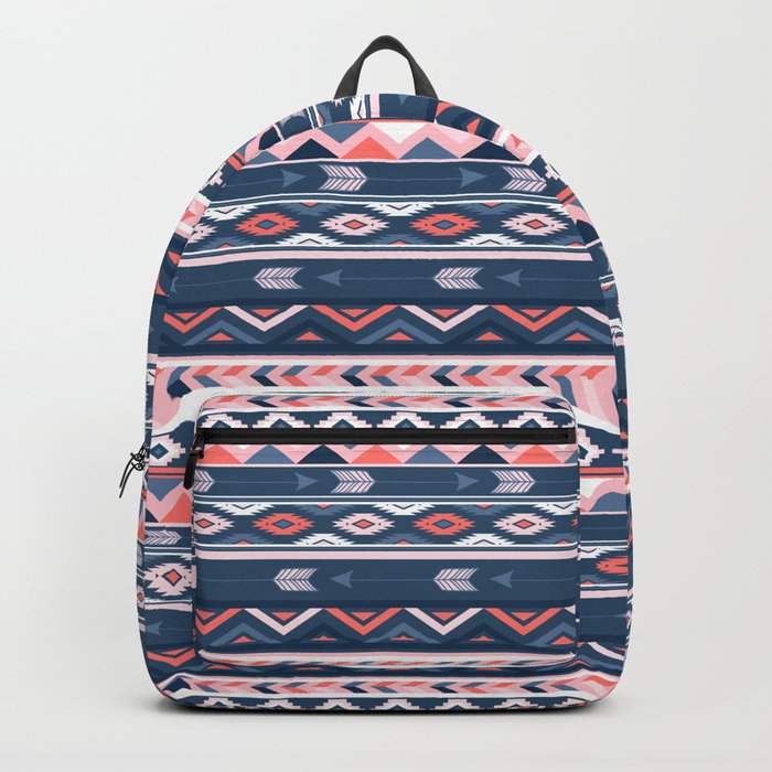 Coral and Navy Boho Ethnic Pattern Backpack by avenie Society6
