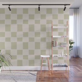 Tipsy checker in dusty olive Wall Mural