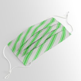 [ Thumbnail: Light Grey and Lime Green Colored Stripes Pattern Face Mask ]