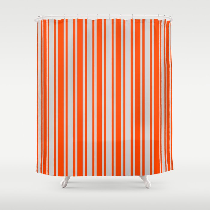 Red & Light Grey Colored Lined/Striped Pattern Shower Curtain