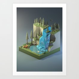 The Waterfall Low Poly Art Print