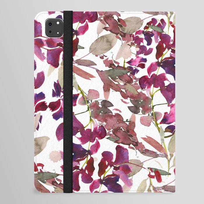 Romantic burgundy red pink purple watercolor floral iPad Folio Case