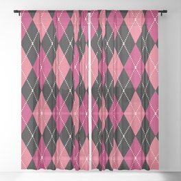 Pink And Black Argyle Diamonds Pattern Diamond Shape Tartan Quilt Knit Sweater Geometric  Sheer Curtain