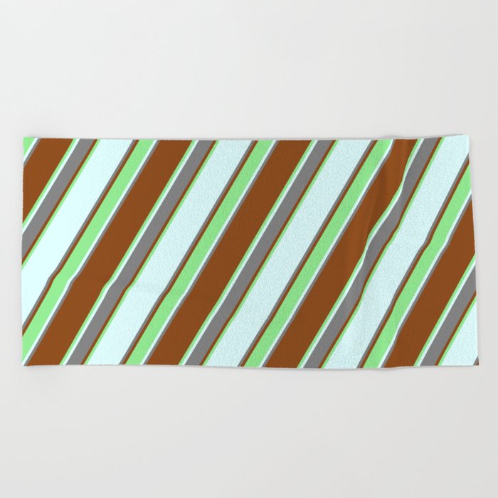 Brown, Light Green, Light Cyan, and Grey Colored Lined Pattern Beach Towel