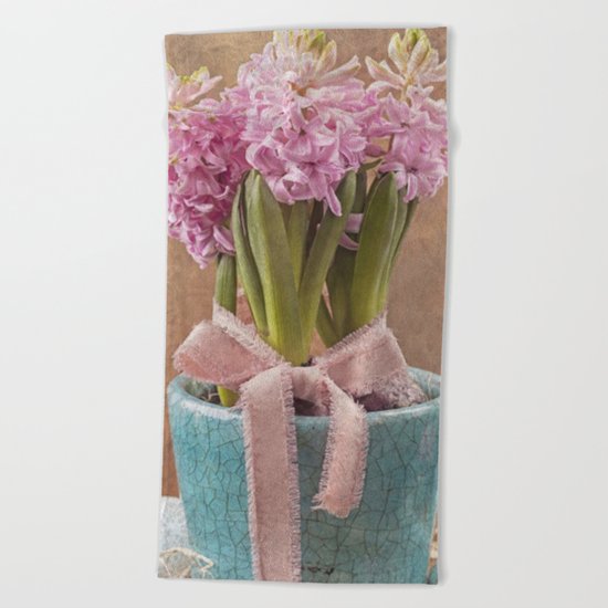 Pink flowers Beach Towel