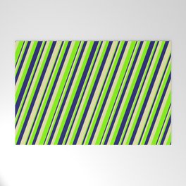 [ Thumbnail: Pale Goldenrod, Chartreuse & Midnight Blue Colored Lines Pattern Welcome Mat ]