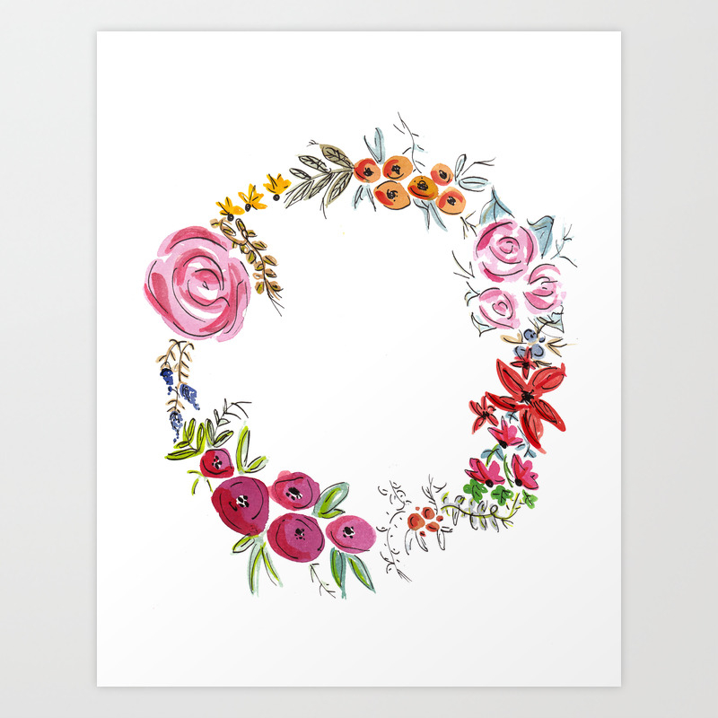 Watercolor Floral Wreath Art Print By Jennakutcher Society6