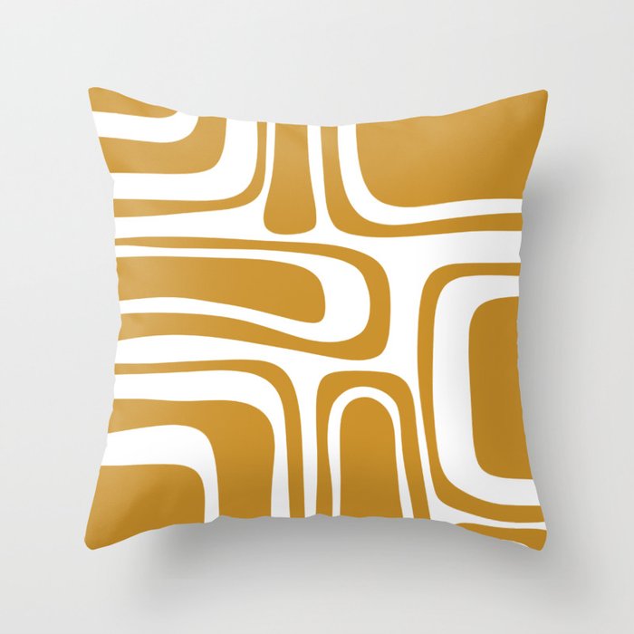 Palm Springs Midcentury Modern Abstract Pattern in Mustard Gold and White Throw Pillow