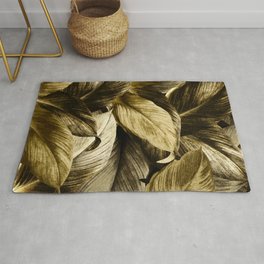 Gold Palm Leaves on Black - Tropical Vibes Rug