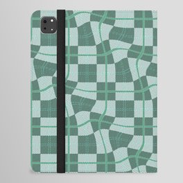 Warped Checkerboard Grid Illustration Playful Teal Green iPad Folio Case