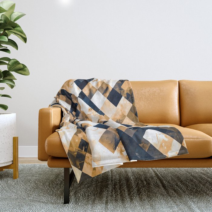 geometric pixel square pattern abstract background in brown black and white Throw Blanket
