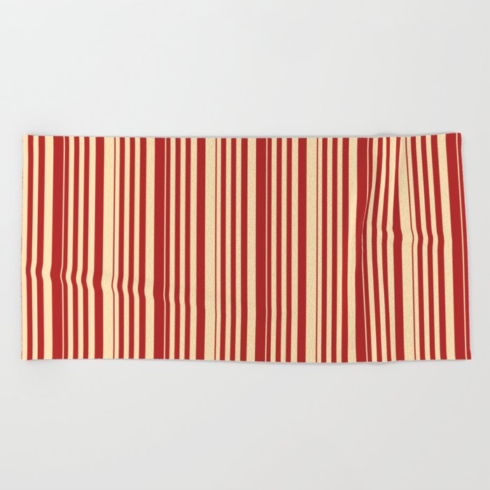 Red & Beige Colored Stripes/Lines Pattern Beach Towel