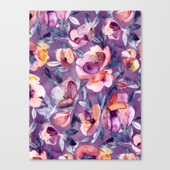 May Afternoon - a watercolor floral in purple and peach Canvas Print