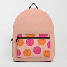 Groovy Pink and Orange Smiley Face - Retro Aesthetic  Backpack | 70S, Smile, 80S, 8X10, Dorm, Modern, Abstract, Office, Pattern, Smiling 