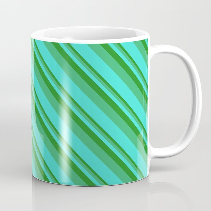 Forest Green, Sea Green & Turquoise Colored Lined Pattern Coffee Mug