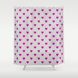 Hearts All Over - pink on gray Shower Curtain