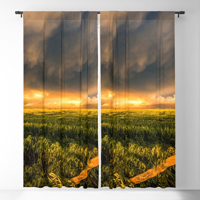 Breadbasket - Stormy Sky Over Field at Sunset on a Spring Evening in Kansas Blackout Curtain