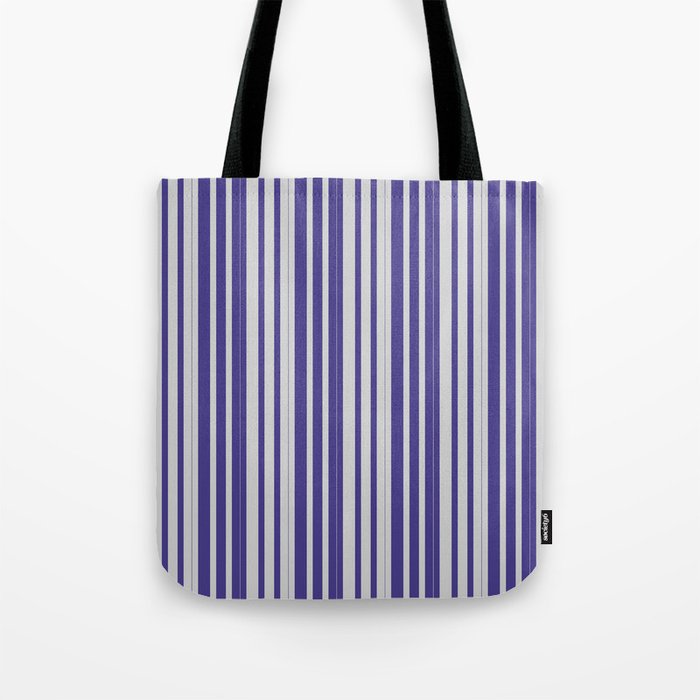 Light Gray and Dark Slate Blue Colored Lines Pattern Tote Bag