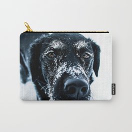 Snow Dog // Cross Country Skiing Black and White Animal Photography Winter Puppy Ice Fur Carry-All Pouch