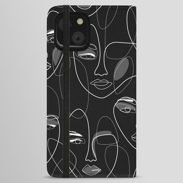 Girls in Dark / black background face pattern in lines iPhone Wallet Case