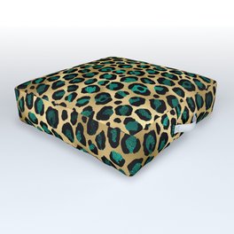 Gold Leopard Print Turquoise Animal Fur Pattern Outdoor Floor Cushion
