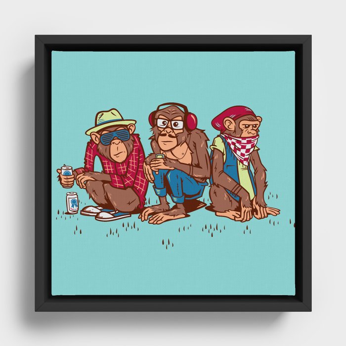 Three Wise Hipster Monkeys Framed Canvas