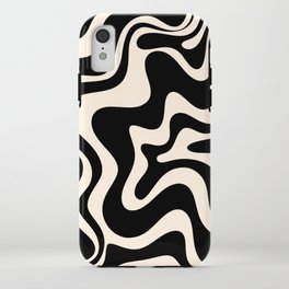 Retro Liquid Swirl Abstract in Black and Almond Cream  iPhone Case | Aesthetic, Painting, Vibe, Wavy, Monochrome, Contemporary, Liquid Swirl, Swirl, Black And White, Pattern 