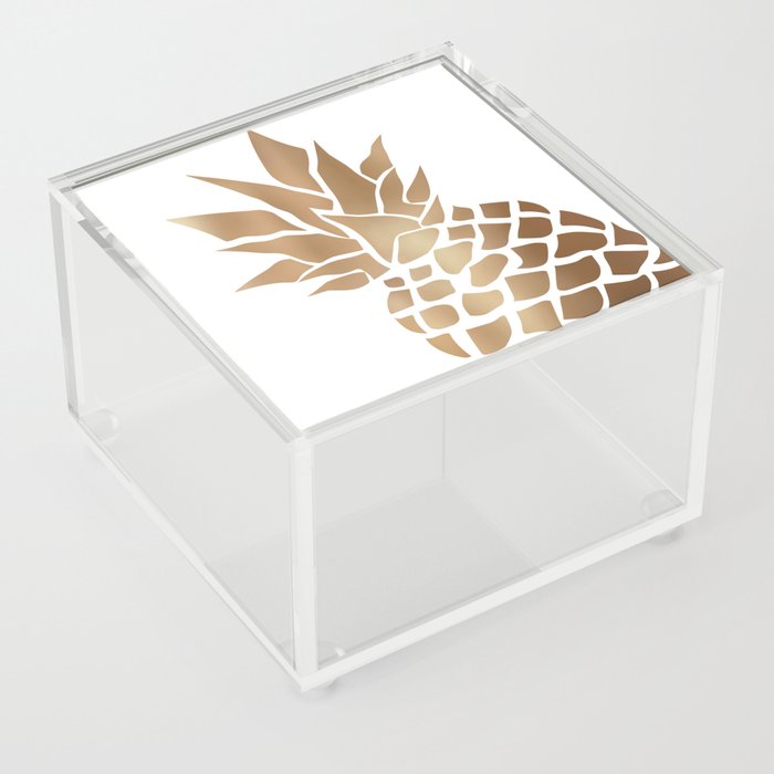 Big Pineapple in Gold and White Acrylic Box