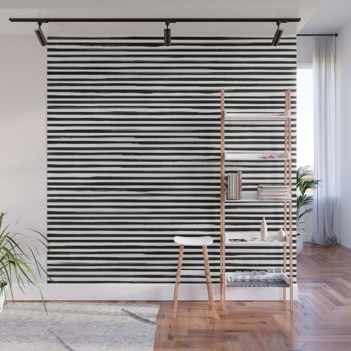 Skinny Stroke Horizontal Black On Off White Wall Mural By Formcreative