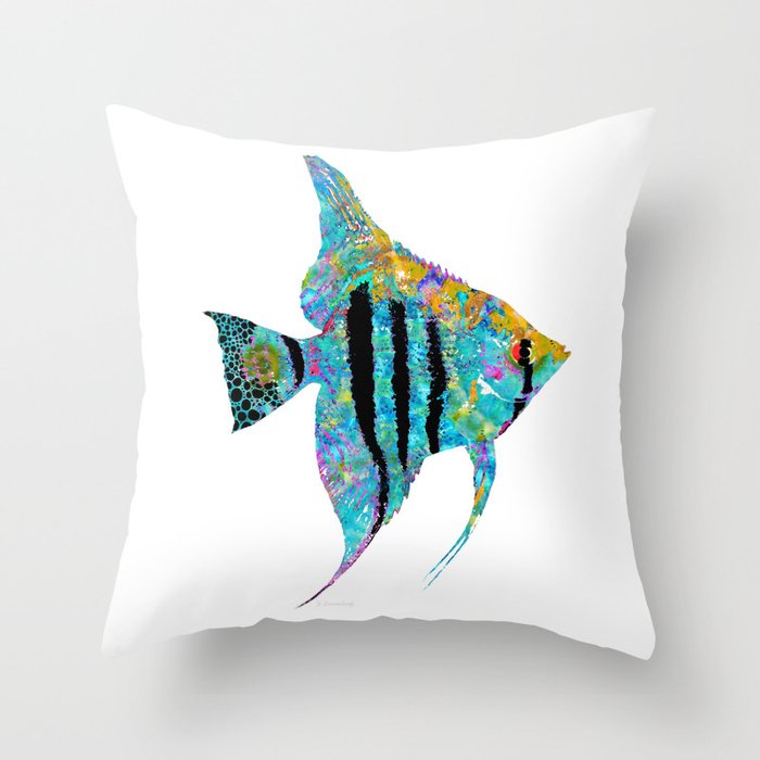 Original Mandala Angelfish - Tropical Fish Beach Art - Sharon Cummings Throw Pillow