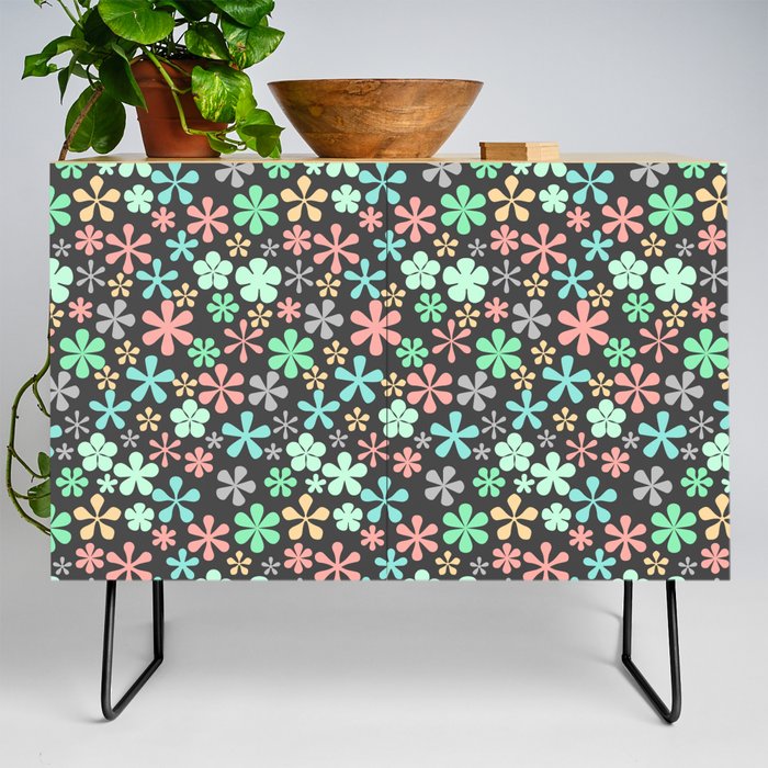 dark and pastel eclectic daisy print ditsy florets Credenza