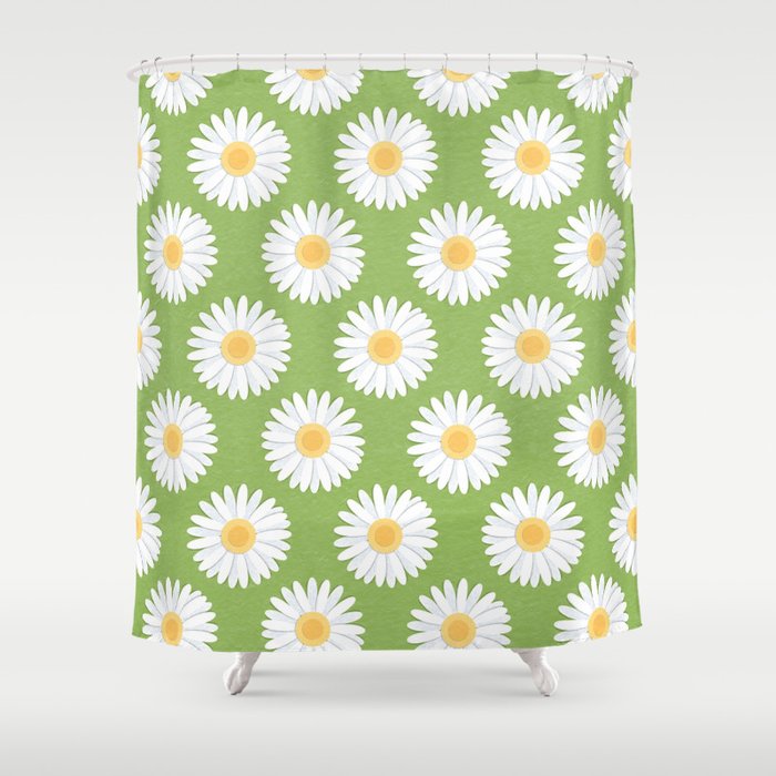 Spring Daisies_Greenery Shower Curtain