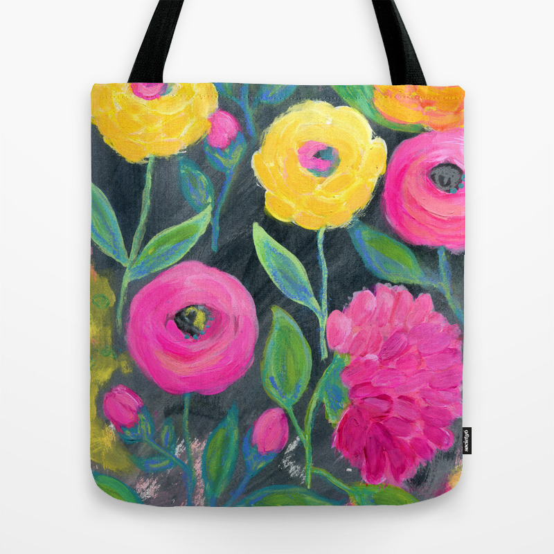 Yellow And Pink Flowers With Dark Background Floral Painting